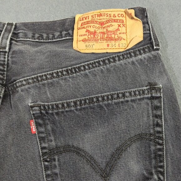 Levi's Jeans Mens 34x32 Fits 30x29 Black 501 Straight Button Fly Classic Fit Y2K - Picture 4 of 12